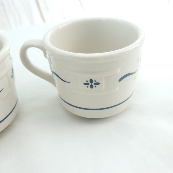 Longaberger White Pottery Woven Traditional Blue Votive Tea Mugs Set Of 4 - Picture 5 of 12